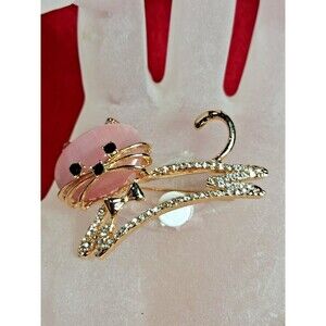 Fashion Jewelry Pink & Gold Brooch Cat